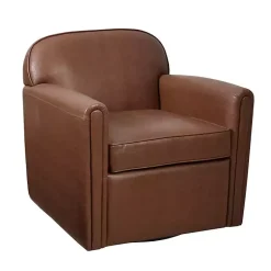 Kirklands Home Faux Leather Swivel Club Chair Brown Sale