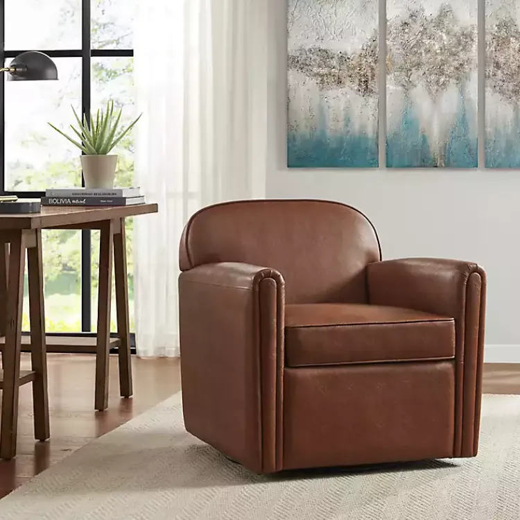 Kirklands Home Faux Leather Swivel Club Chair Brown Sale