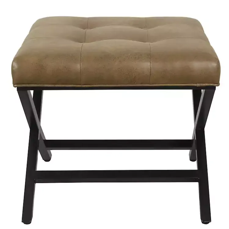 Kirklands Home Faux Leather Tufted X-Frame Bench Brown New