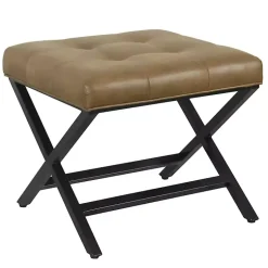Kirklands Home Faux Leather Tufted X-Frame Bench Brown New