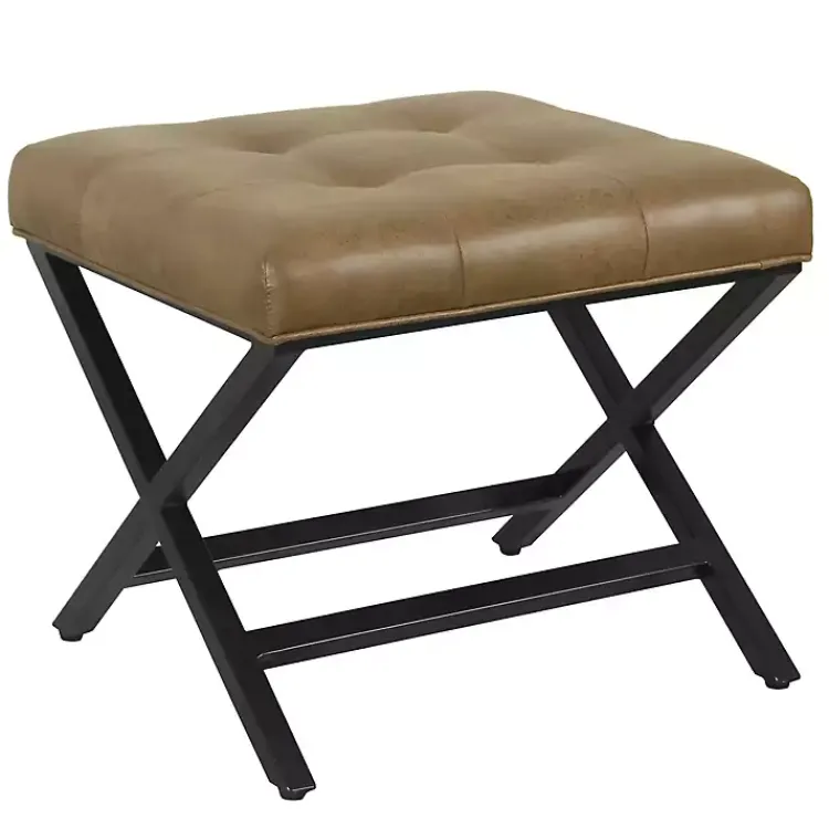 Kirklands Home Faux Leather Tufted X-Frame Bench Brown New