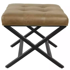 Kirklands Home Faux Leather Tufted X-Frame Bench Brown New