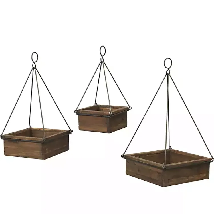 Kirklands Home Fir Wood Hanging Planter Boxes, Set of 3 Brown Sale