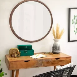 Kirklands Home Brown Fir Wood Round Wall Mirror Best