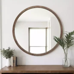 Kirklands Home Brown Fir Wood Round Wall Mirror Best
