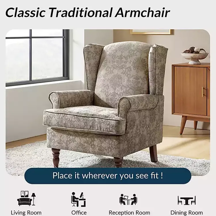 Kirklands Home Floral Brocade Wingback Ella Armchair Brown Sale