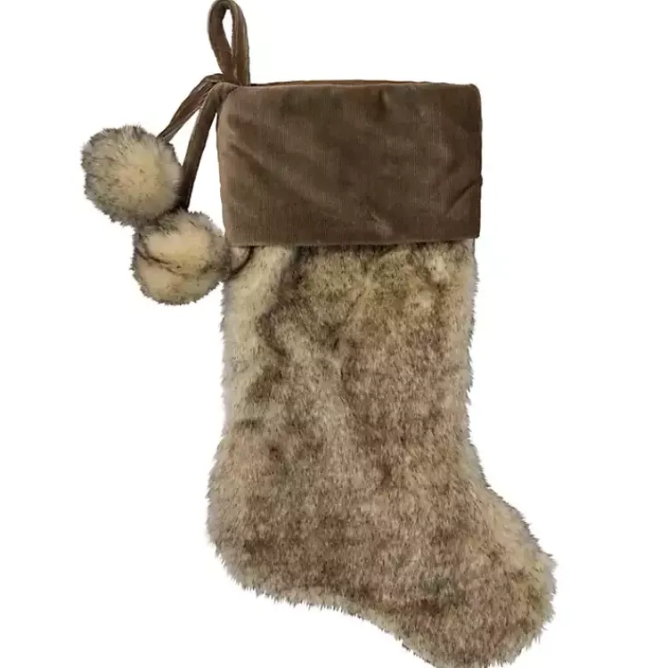 Christmas Stockings & Stocking Holders>Kirklands Home Fur and Corduroy Pom Stocking Brown