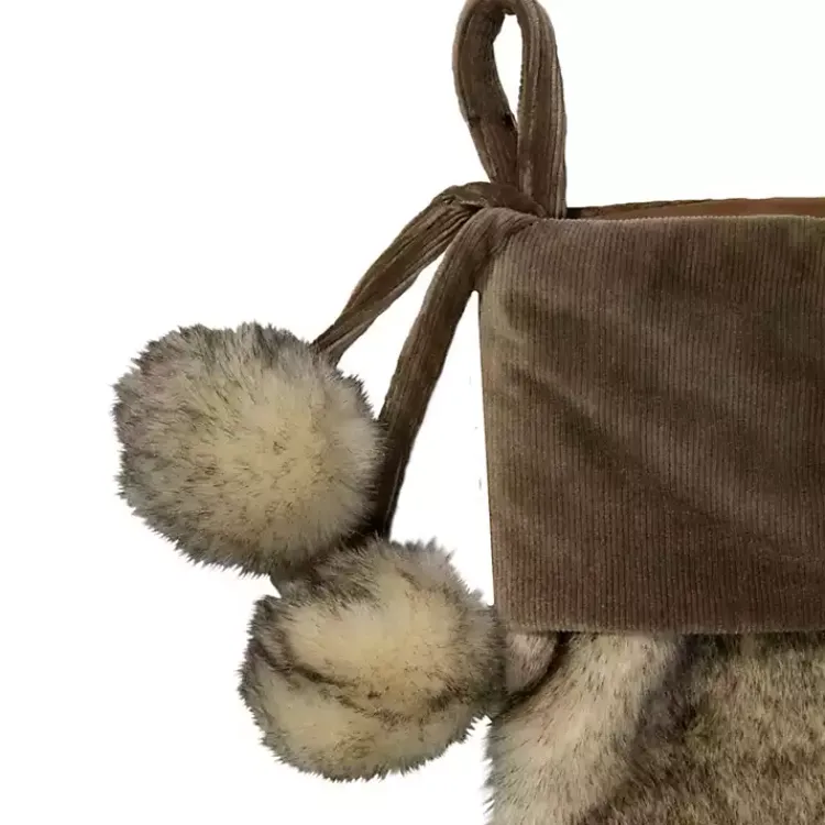 Christmas Stockings & Stocking Holders>Kirklands Home Fur and Corduroy Pom Stocking Brown