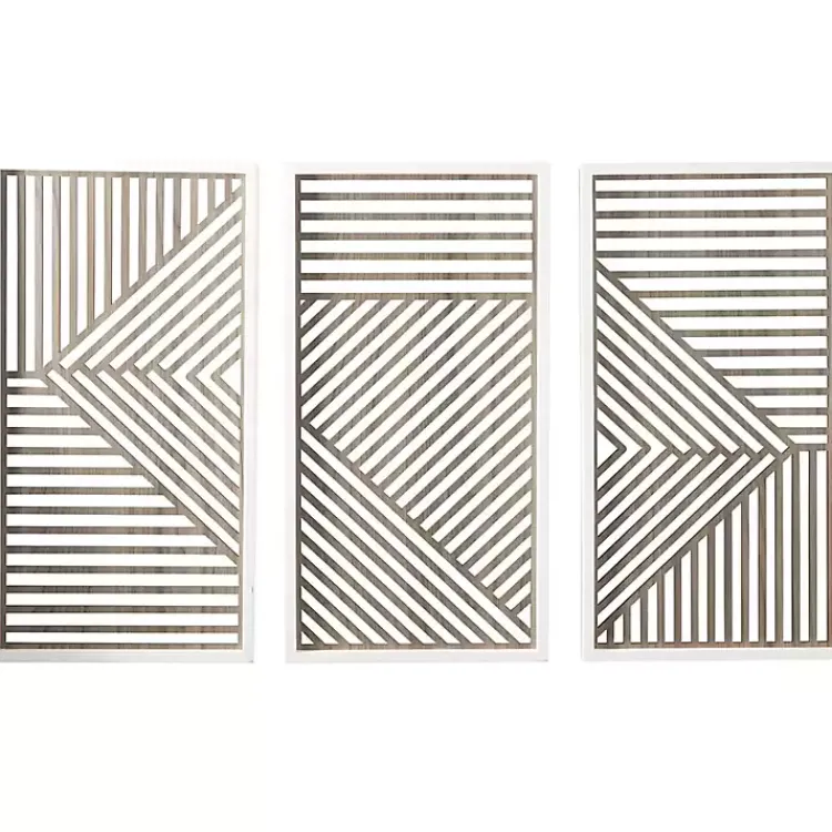 Kirklands Home Brown Geometric Wood Panel Wall Plaques, Set of 3 Clearance