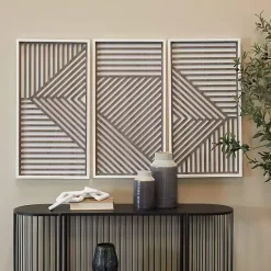 Kirklands Home Brown Geometric Wood Panel Wall Plaques, Set of 3 Clearance