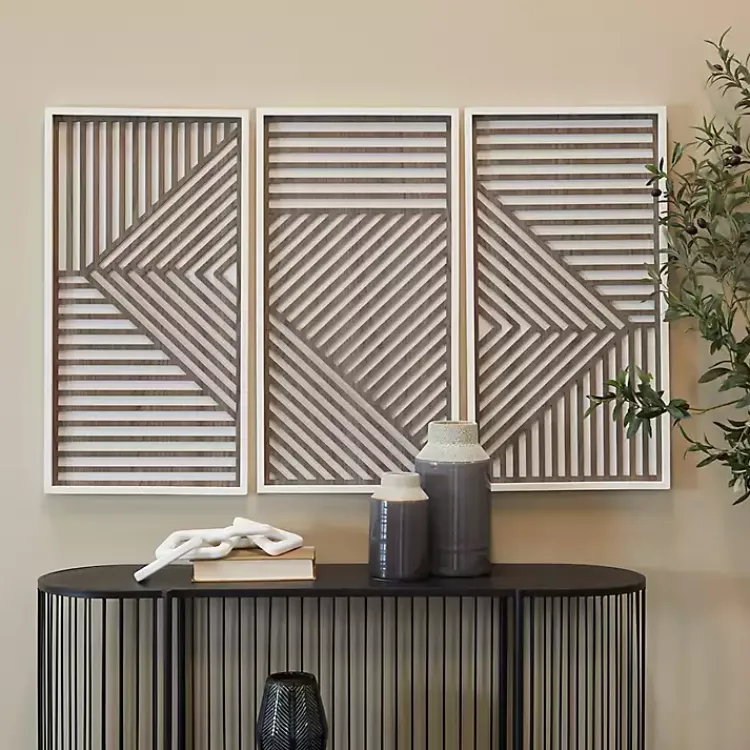 Kirklands Home Brown Geometric Wood Panel Wall Plaques, Set of 3 Clearance