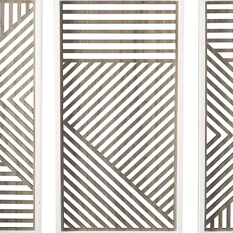 Kirklands Home Brown Geometric Wood Panel Wall Plaques, Set of 3 Clearance