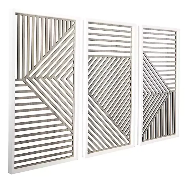 Kirklands Home Brown Geometric Wood Panel Wall Plaques, Set of 3 Clearance