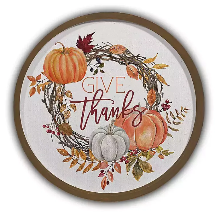 Fall>Kirklands Home Give Thanks Pumpkin Wreath Wall Plaque Brown