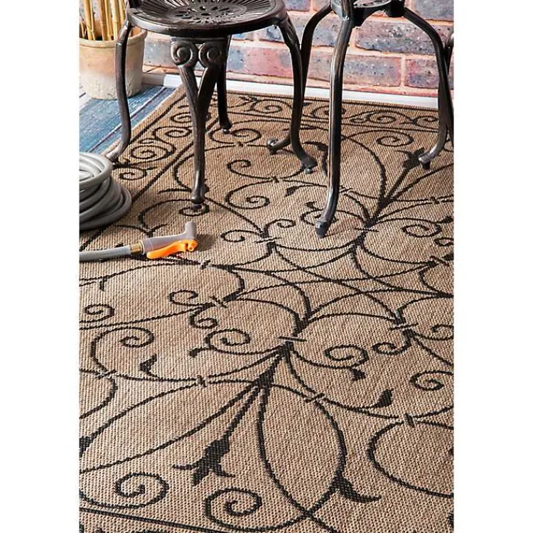 Kirklands Home Kathleen Scroll Outdoor Area Rug, 5x7 Brown New
