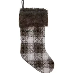 Christmas Stockings & Stocking Holders>Kirklands Home Brown Knitted Plaid Fur Cuff Stocking