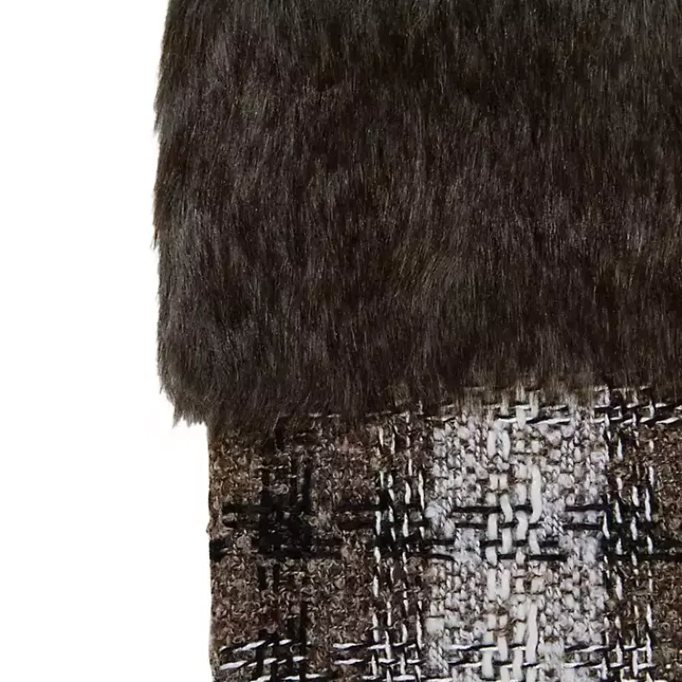 Christmas Stockings & Stocking Holders>Kirklands Home Brown Knitted Plaid Fur Cuff Stocking