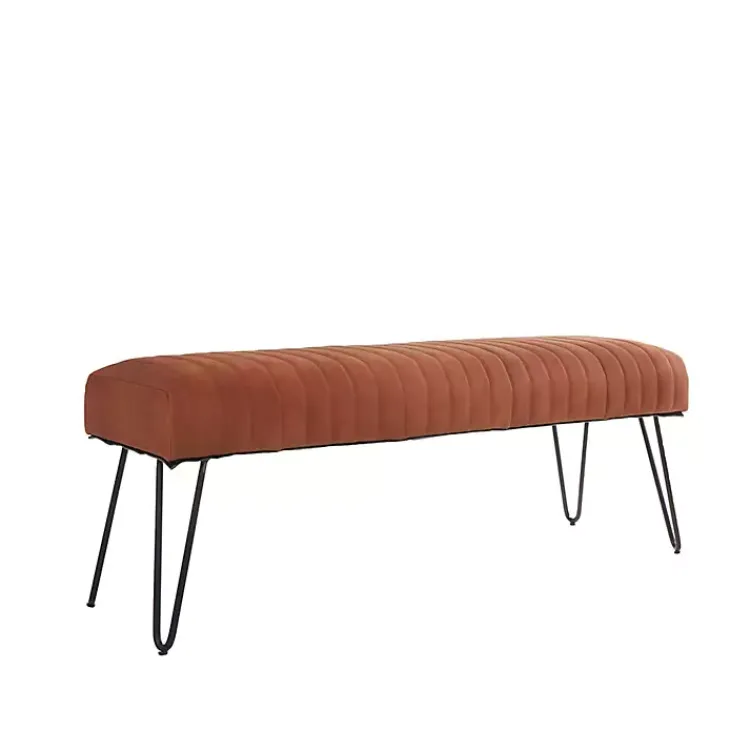 Kirklands Home Leather Tufted Panel Bench Brown Sale