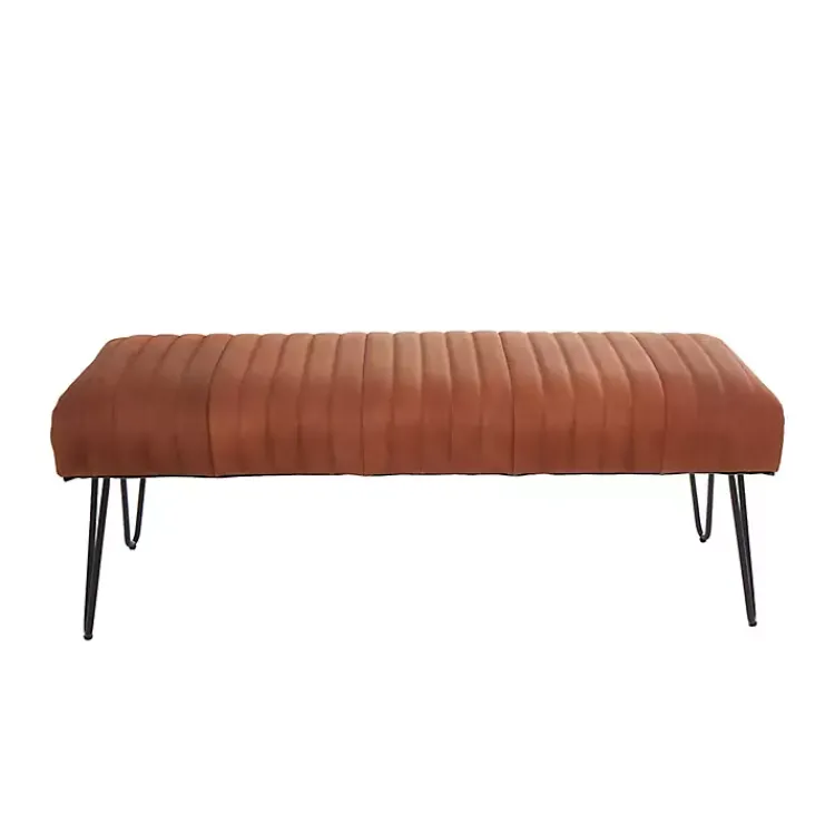 Kirklands Home Leather Tufted Panel Bench Brown Sale