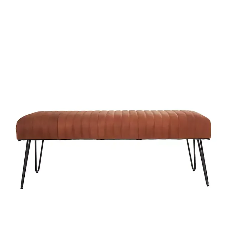 Kirklands Home Leather Tufted Panel Bench Brown Sale