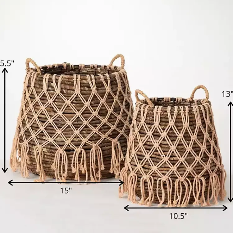 Baskets & Boxes>Kirklands Home Macrame Overlay Baskets, Set of 2 Brown