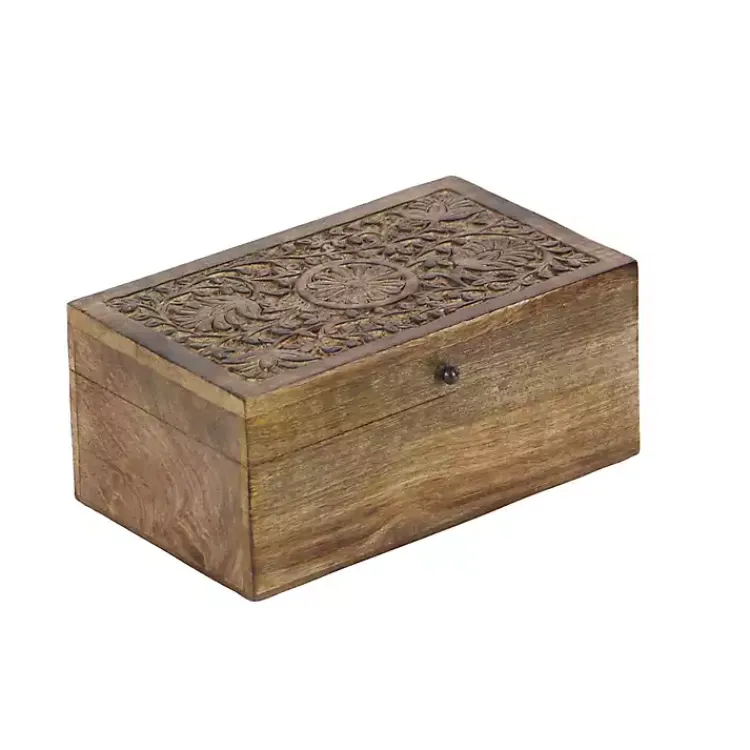Baskets & Boxes>Kirklands Home Mango Wood Carved Boxes, Set of 3 Brown