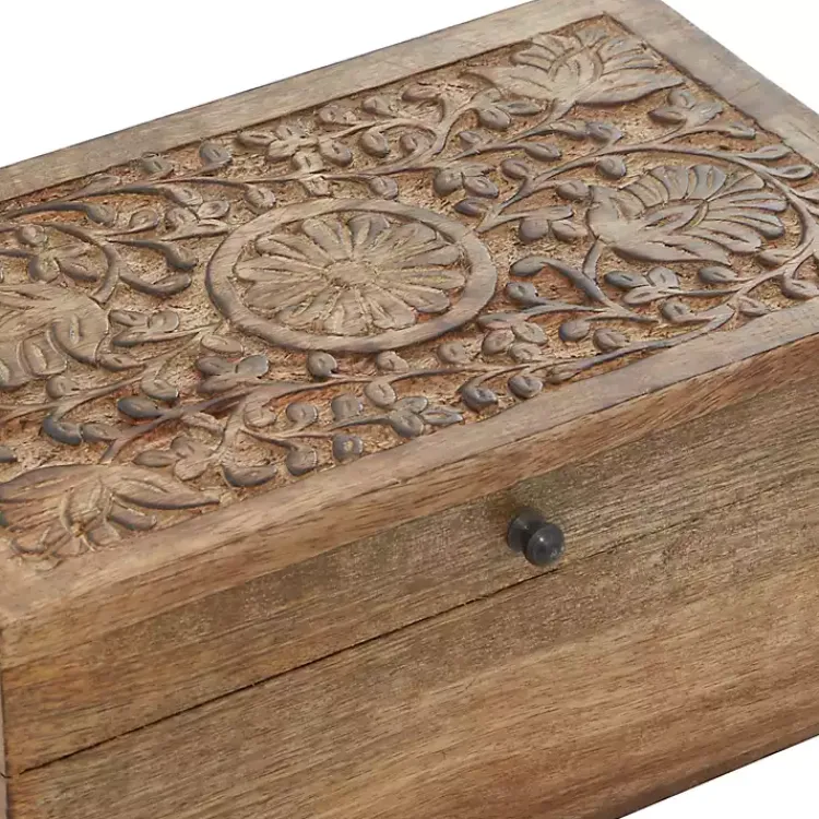 Baskets & Boxes>Kirklands Home Mango Wood Carved Boxes, Set of 3 Brown
