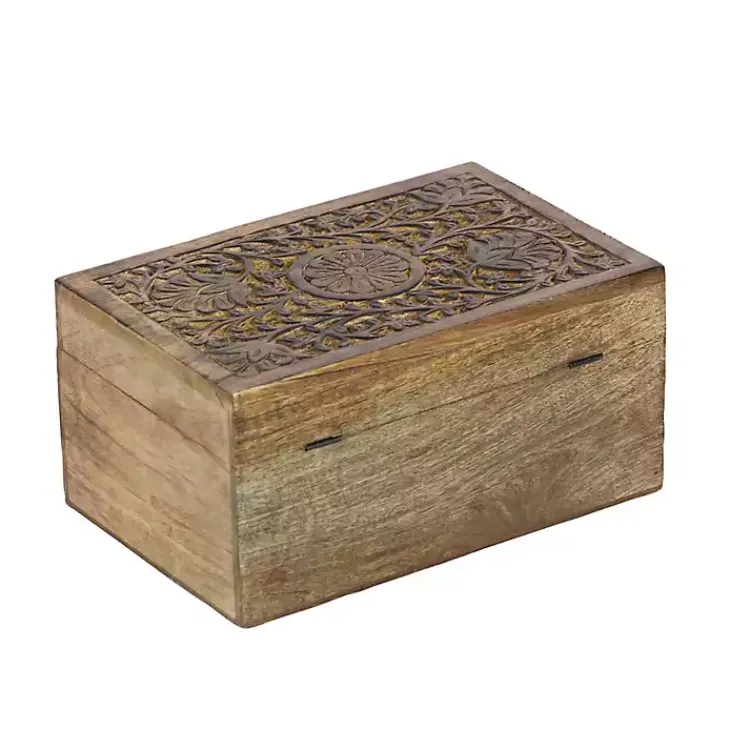Baskets & Boxes>Kirklands Home Mango Wood Carved Boxes, Set of 3 Brown