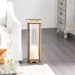 Lanterns>Kirklands Home Mango Wood Frame Lantern, 31 in. Brown