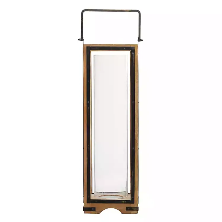 Lanterns>Kirklands Home Mango Wood Frame Lantern, 31 in. Brown