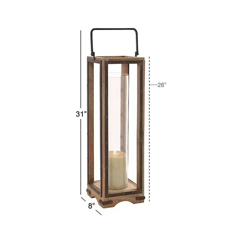 Lanterns>Kirklands Home Mango Wood Frame Lantern, 31 in. Brown