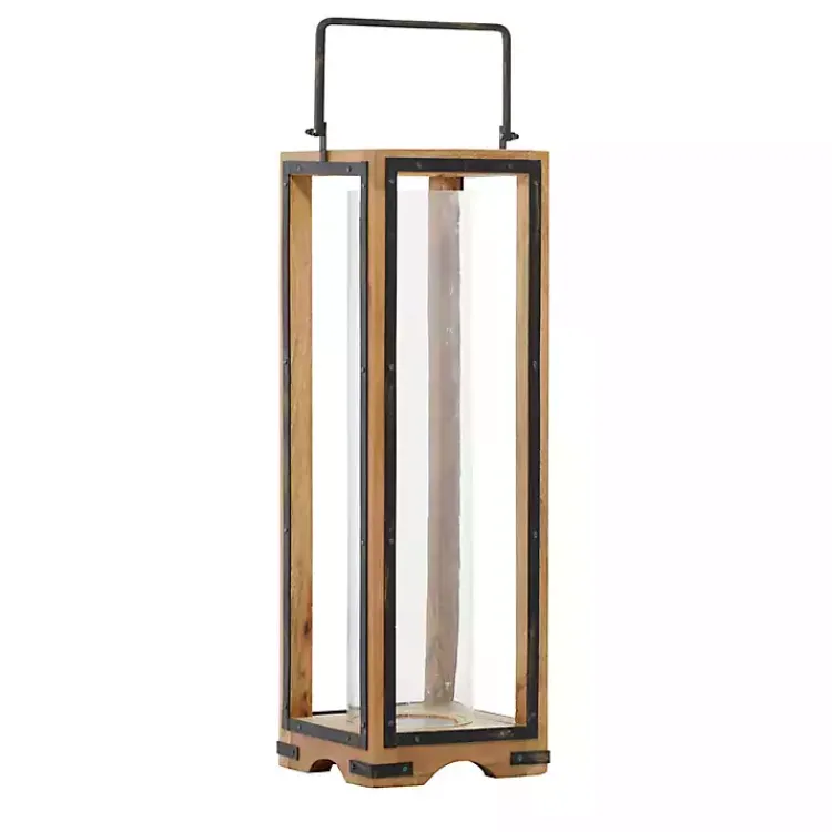 Lanterns>Kirklands Home Mango Wood Frame Lantern, 31 in. Brown