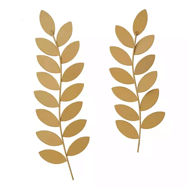 Kirklands Home Metal and Reed Leaf Wall Plaques, Set of 2 Brown Clearance