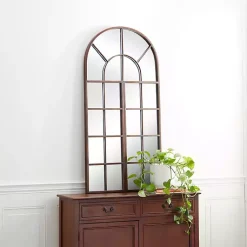 Kirklands Home Metal Arch Frame Windowpane Wall Mirror Brown Discount