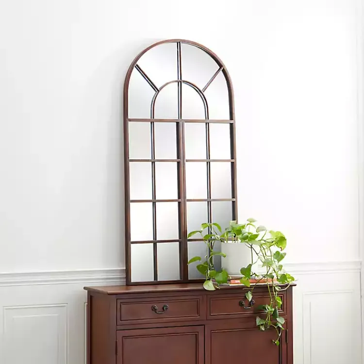 Kirklands Home Metal Arch Frame Windowpane Wall Mirror Brown Discount