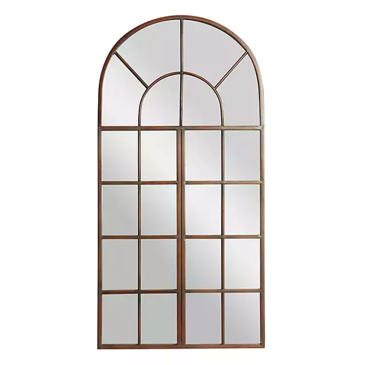 Kirklands Home Metal Arch Frame Windowpane Wall Mirror Brown Discount