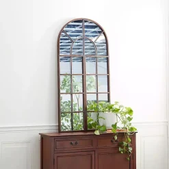 Kirklands Home Metal Arch Frame Windowpane Wall Mirror Brown Discount