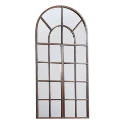 Kirklands Home Metal Arch Frame Windowpane Wall Mirror Brown Discount