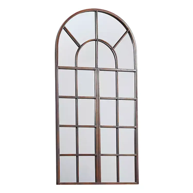 Kirklands Home Metal Arch Frame Windowpane Wall Mirror Brown Discount