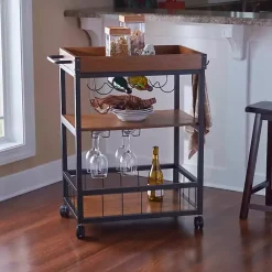 Kirklands Home Brown Norcross Industrial Rolling Bar Cart Discount