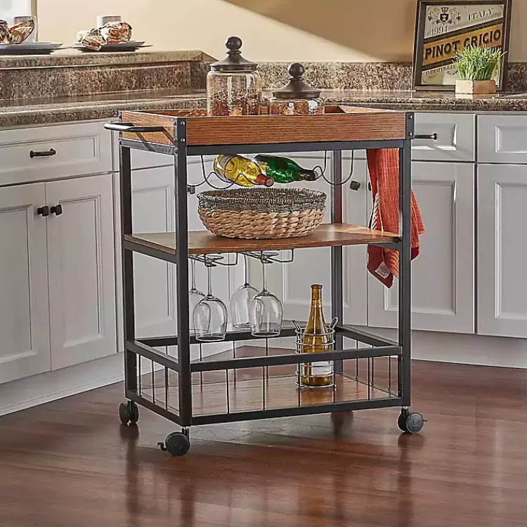 Kirklands Home Brown Norcross Industrial Rolling Bar Cart Discount