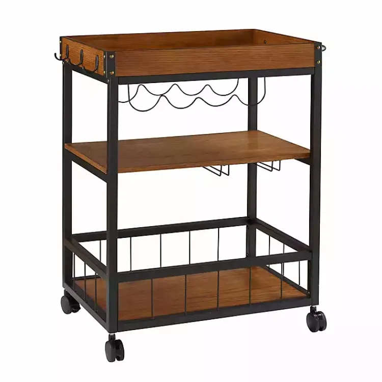 Kirklands Home Brown Norcross Industrial Rolling Bar Cart Discount