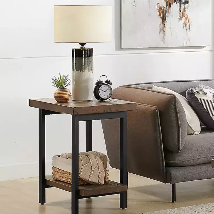 Kirklands Home Pine Wood and Metal Accent Table Brown Hot