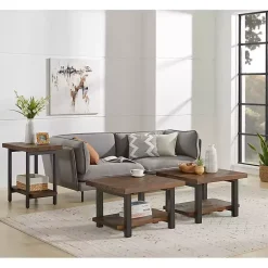 Kirklands Home Pine Wood and Metal Accent Table Brown Hot
