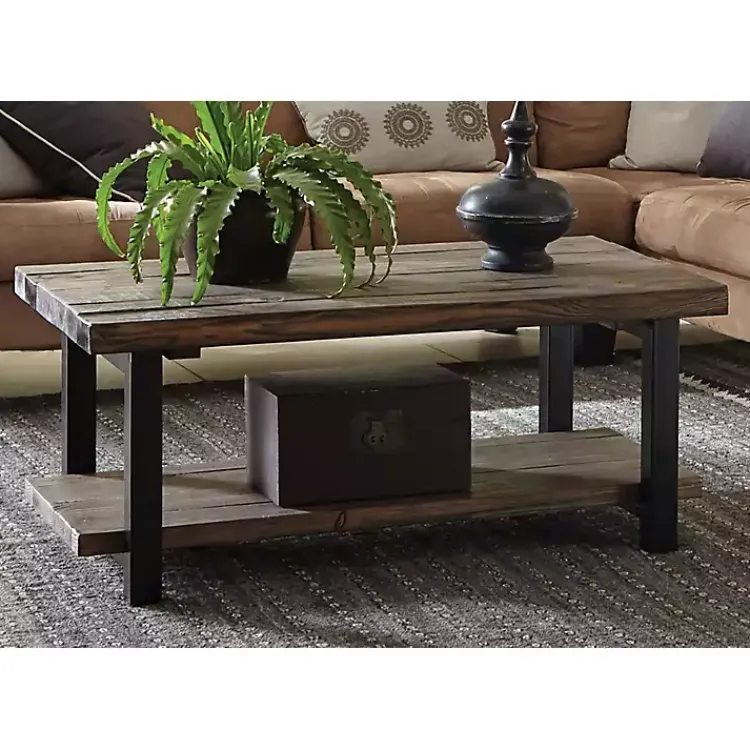 Kirklands Home Pine Wood and Metal Coffee Table Brown Best