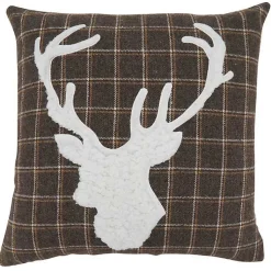 Pillows>Kirklands Home Brown Plaid Deer Silhouette Christmas Pillow
