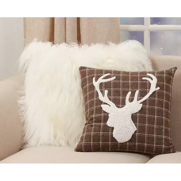 Pillows>Kirklands Home Brown Plaid Deer Silhouette Christmas Pillow