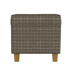 Kirklands Home Plaid Upholstered Square Storage Ottoman Brown Clearance