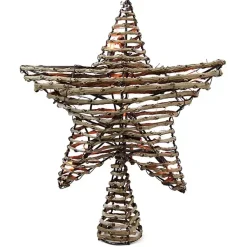 Christmas Tree Decorations>Kirklands Home Rattan Star Pre-Lit LED Tree Topper Brown