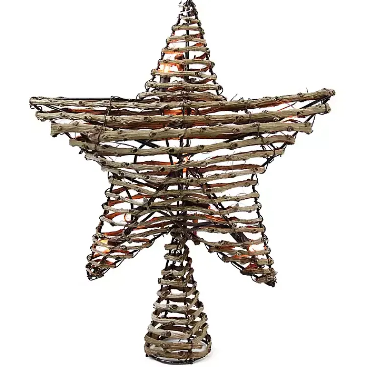 Christmas Tree Decorations>Kirklands Home Rattan Star Pre-Lit LED Tree Topper Brown